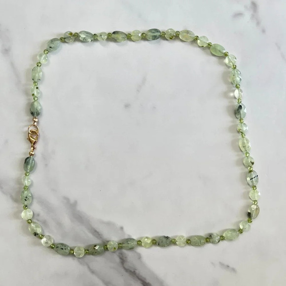 Genuine Prehnite Gemstone Bead Necklace - Picture 1 of 8